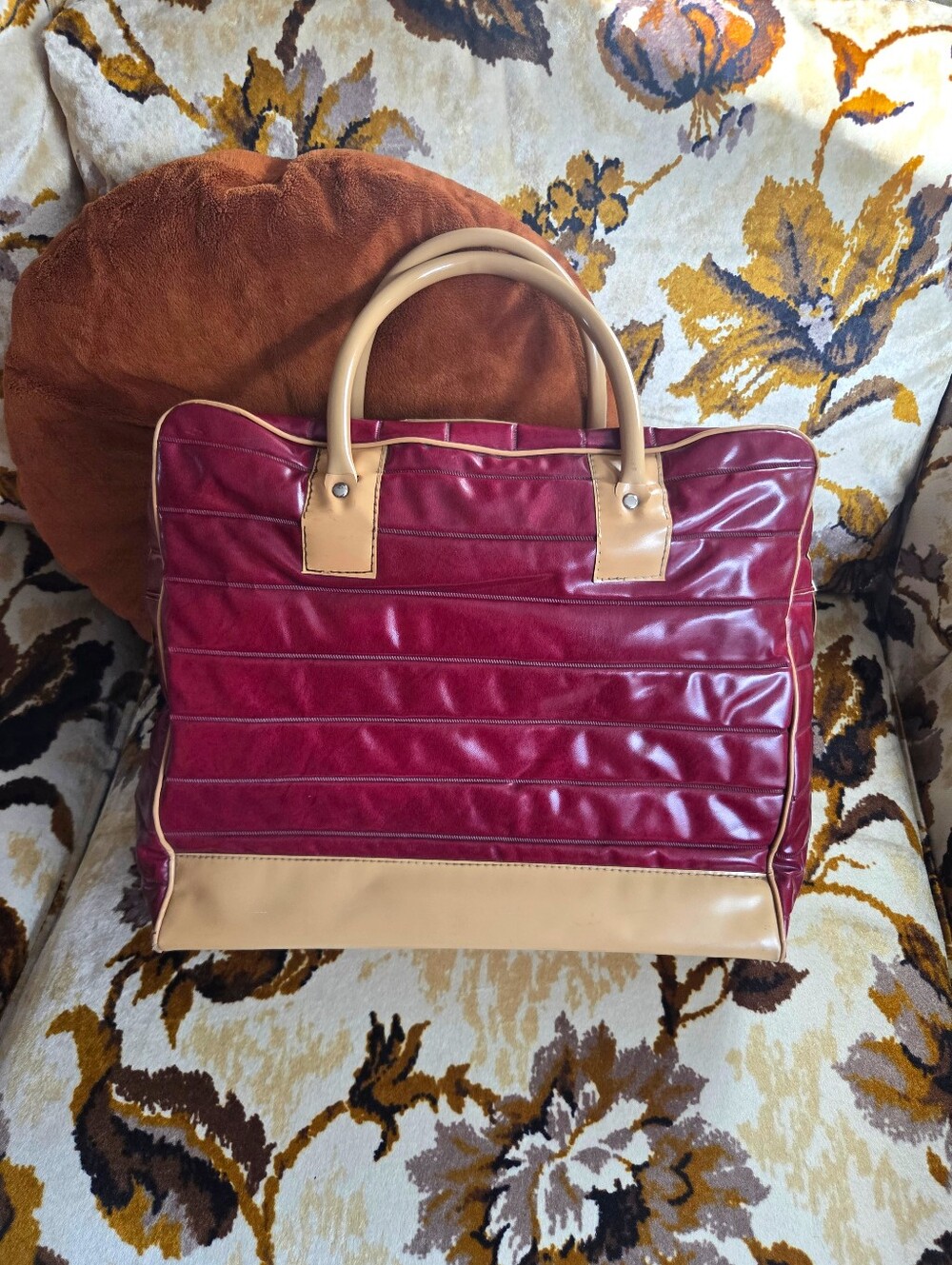 Vintage Burgundy 1970s Vinyl Gym Tote Bag
